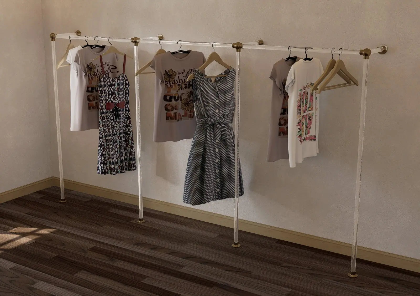 LYNKA Long Minimalist Polished Brass and Lucite Clothes Rail Rack - Rack n Rail