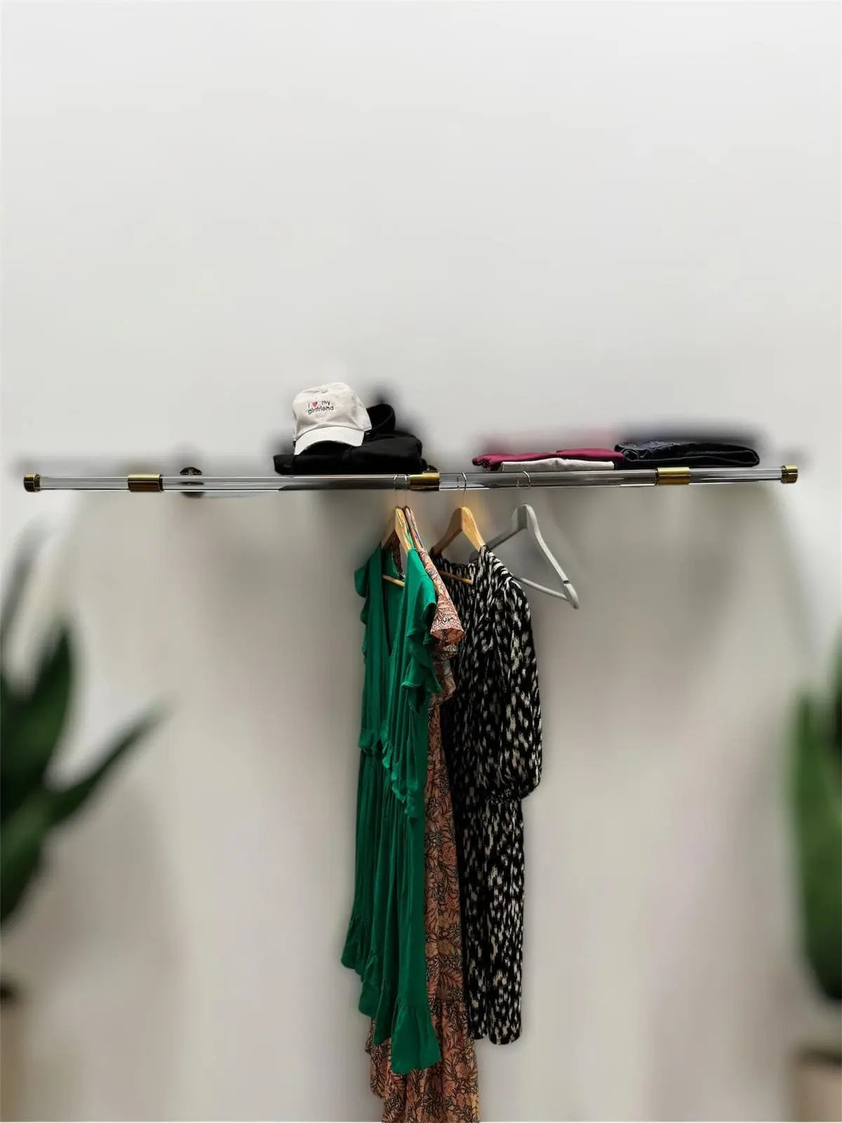 PELKA Clear Lucite Wall Shelf Rack with Brass Brackets - Rack n Rail