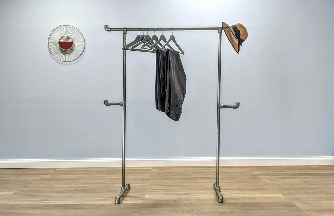 PLIKA Industrial Pipe Clothing Rack with Hooks - Rack n Rail