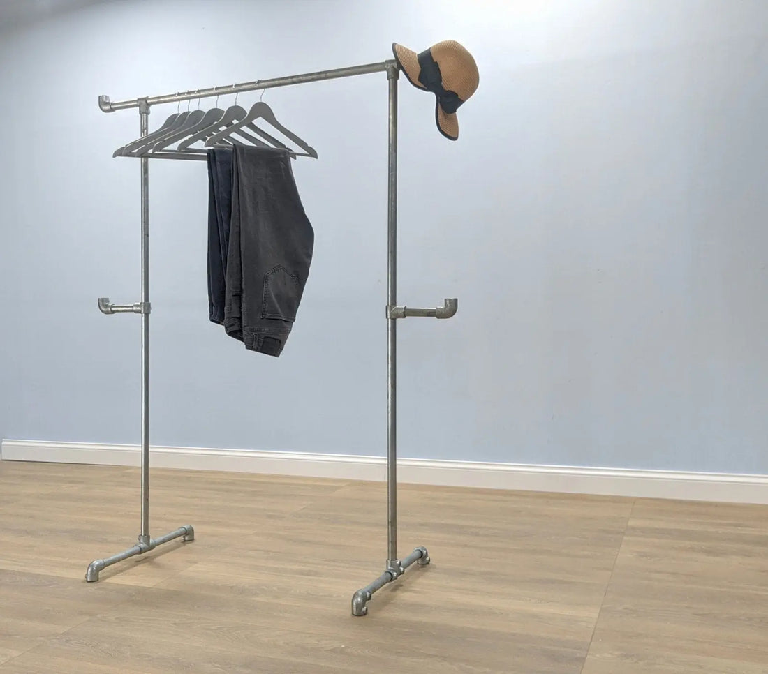 PLIKA Industrial Pipe Clothing Rack with Hooks - Rack n Rail