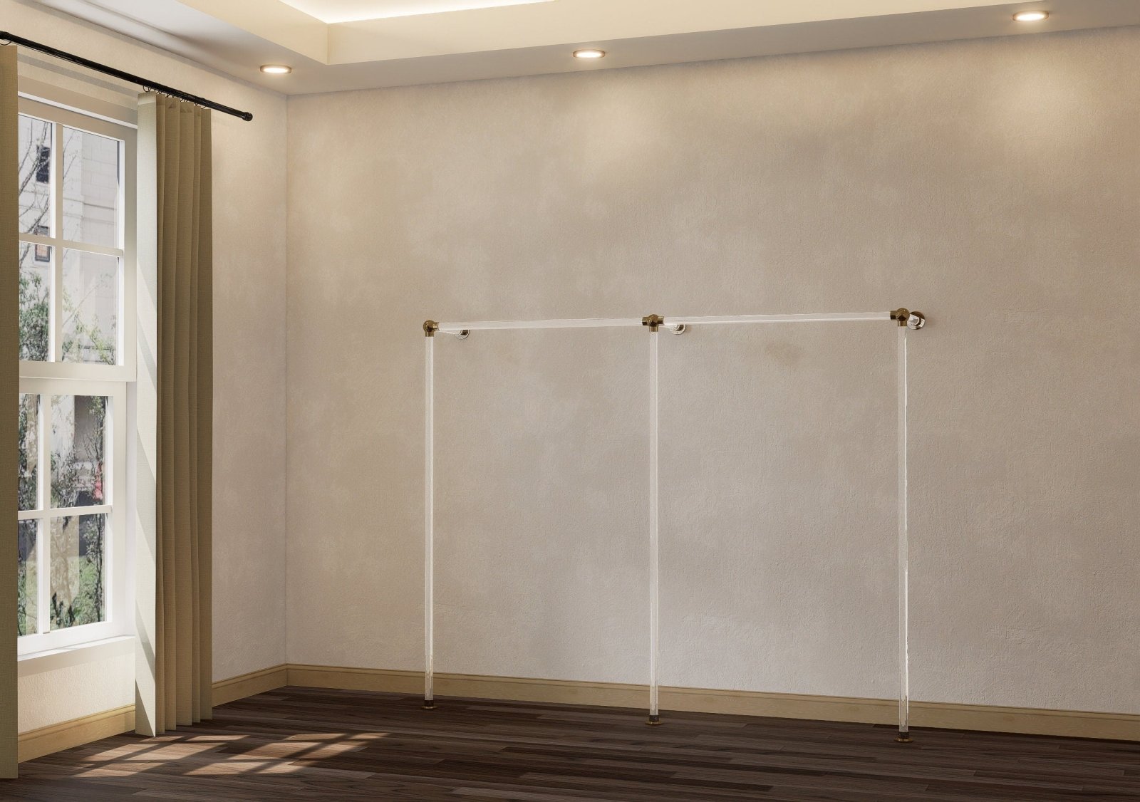 XALVO Minimalist Polished Brass and Lucite Clothes Rail Rack - Rack n Rail