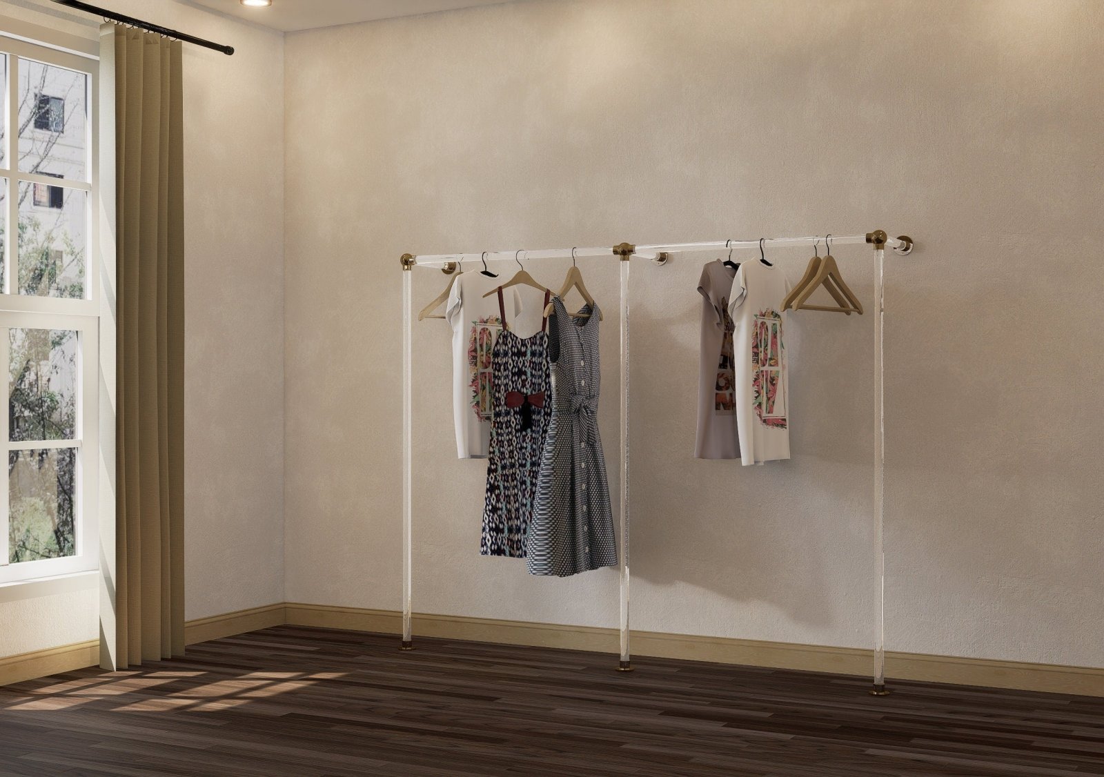 XALVO Minimalist Polished Brass and Lucite Clothes Rail Rack - Rack n Rail