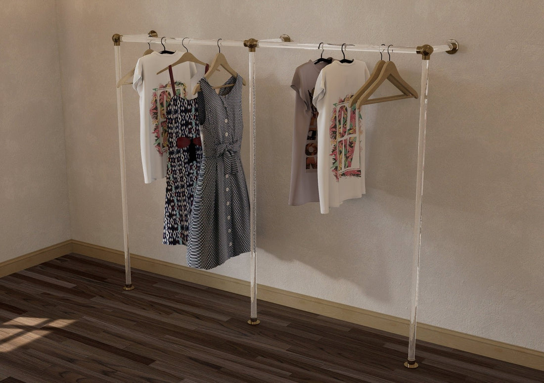 XALVO Minimalist Polished Brass and Lucite Clothes Rail Rack - Rack n Rail