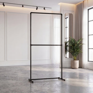 Industrial Double Rail Clothing Rack, Freestanding Heavy Duty Garment Rail Retail Clothes Display Stand Metal Pipe Wardrobe, Handmade UK - Custom Size and Color