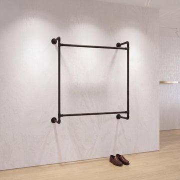 Industrial Wall Mounted Clothing Rack, Heavy Duty Pipe Clothes Rail Square Garment Rack Open Wardrobe Organizer Retail Display Rail, UK Handmade - Custom Size and Color