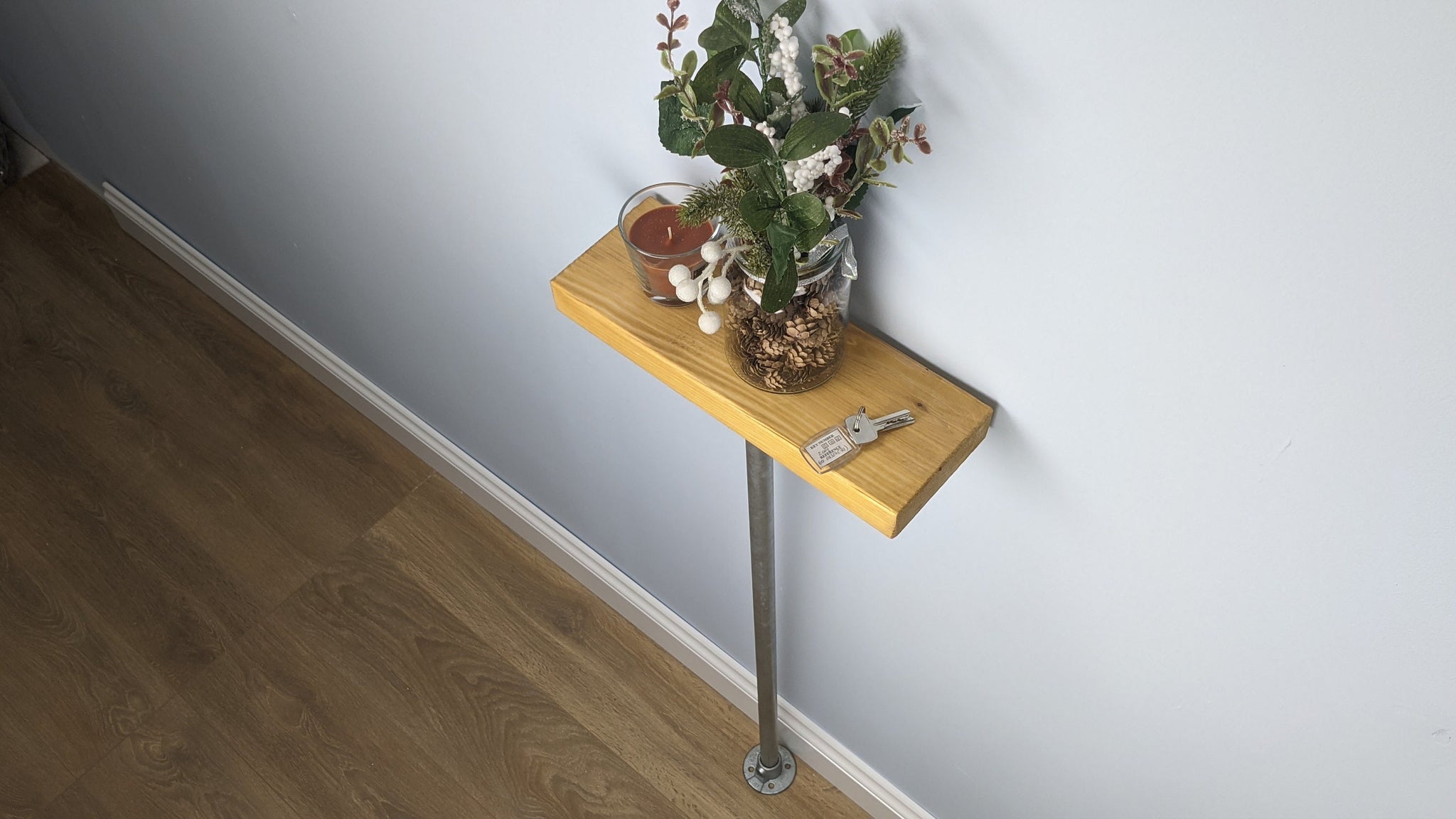 23x4cm Galvanised Industrial Wooden Console Table