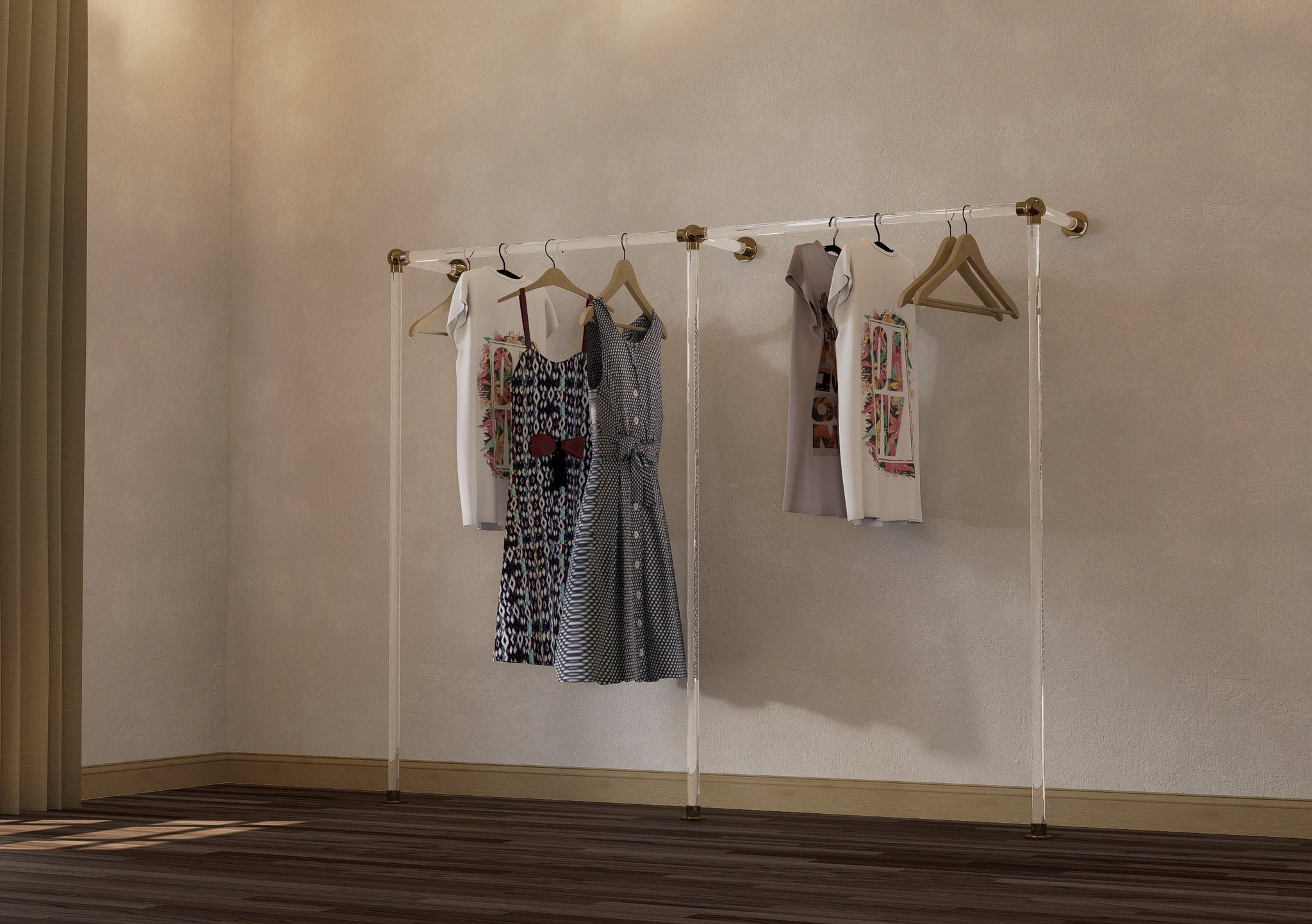 XALVO Minimalist Polished Brass and Lucite Clothes Rail Rack
