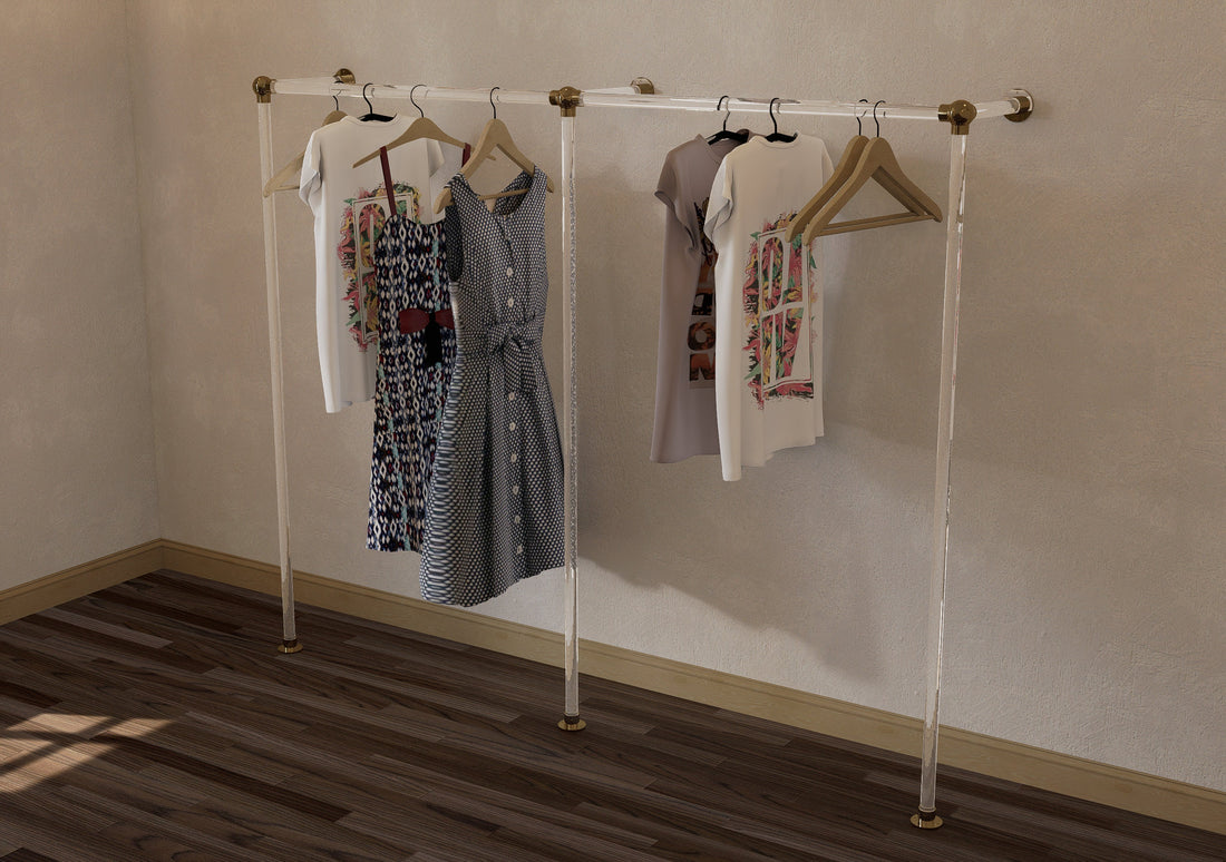 XALVO Minimalist Polished Brass and Lucite Clothes Rail Rack