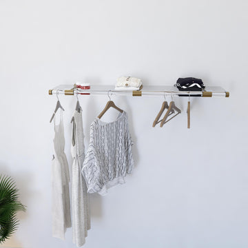 Clear Lucite Wall Shelf Rack with Brass Brackets | Modern Acrylic Display Shelf | Boutique & Closet Organizer | Floating Shelf Design